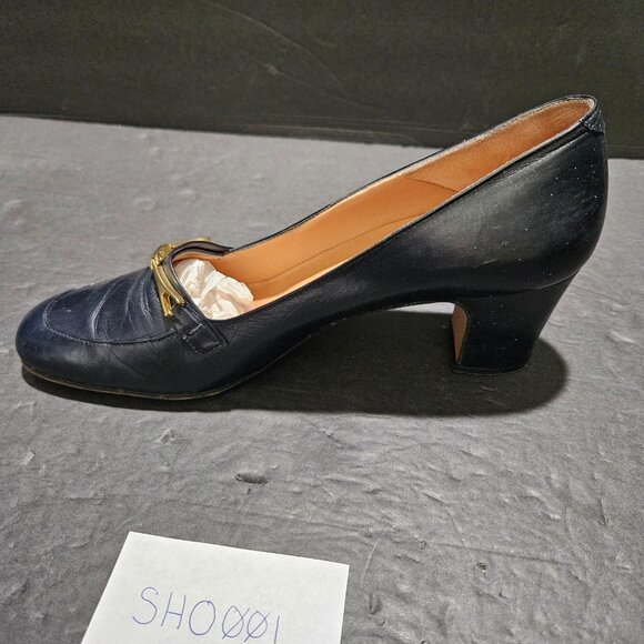 BALLY WOMEN'S NAVY COLOR PUMPS, GOLD "BUCKLE", SIZE 7 - Picture 5 of 9